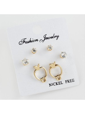 SiHako 6 Adet Elma Şekilli Taşlı Küpe