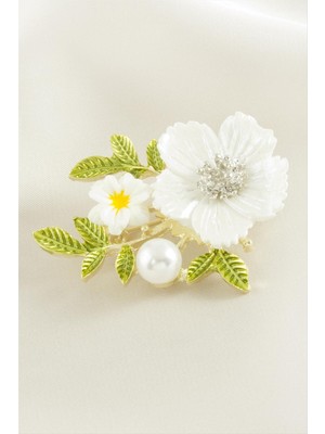 SiHako Papatya Mineli Inci Broş