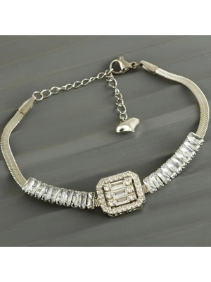 SiHako Kare Baget Taşlı Lüks Çelik Bileklik