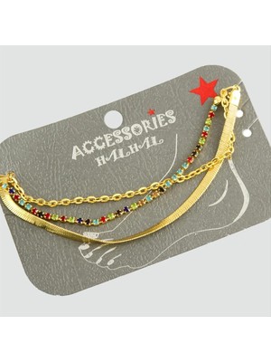 SiHako Şerit Taşlı Italyan Zincirli Lüx Halhal