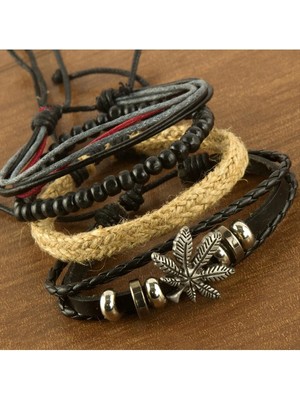 SiHako 4 Adet Yaprak Figürlü Lüks Deri Bileklik