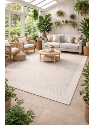 Kupon Halı Gri Krem Bordürlü Sisal Halı - Pamuk Tabanlı Kaymaz Yıkanabilir Mutfak Salon Yolluk