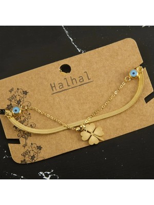 SiHako Nazarlı Yonca Figürlü Italyan Ikili Çelik Halhal