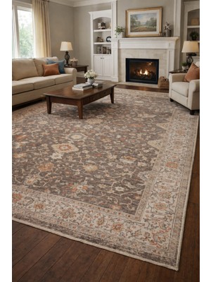 Kupon Halı Bohem Krem Mavi Bambu %100 Polyester Modern Dokuma Salon Oturma Odası Halısı