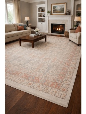 Kupon Halı Bohem Krem Terra Bambu %100 Polyester Modern Dokuma Salon Oturma Odası Halısı