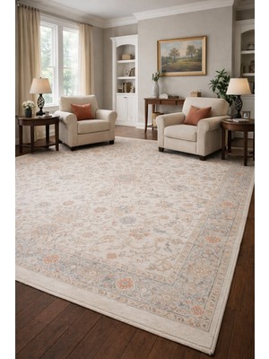 Kupon Halı Bohem Krem Gri Bambu %100 Polyester Modern Dokuma Salon Oturma Odası Halısı