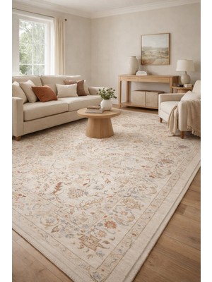 Kupon Halı Bohem Krem Bambu %100 Polyester Modern Dokuma Salon Oturma Odası Halısı