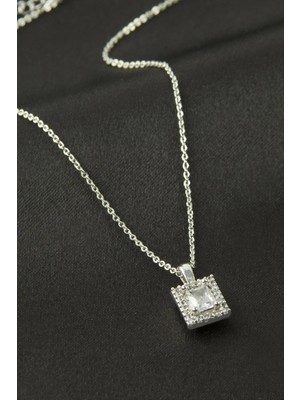 SiHako Dikdörtgen Zirkon Tek Taşlı Kolye