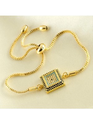 SiHako Kare Nazar Zirkon Taşlı Asansörlü Bileklik