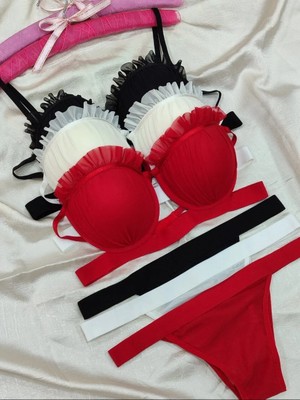Love Angels Istiridye Model Tam Dolgulu Destekli Sütyen Külot Takımı 3'lü Set Kadın İç Giyim Konforlu Tasarım