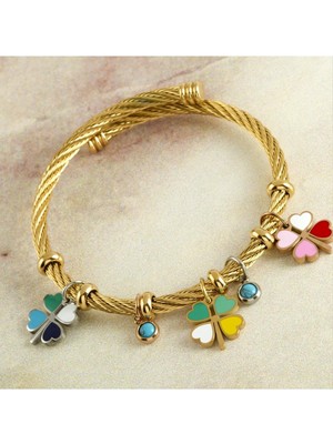 SiHako Yonca Lüks Çelik Kelepçe Bileklik