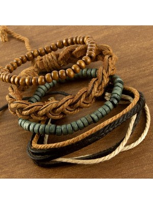 SiHako 4 Adet Lüks Örgülü Deri Bileklik