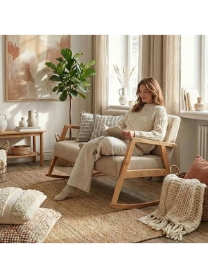 Zem Pavia Ikili Sallanır Berjer Natürel Ahşap, Sütlü Kahve