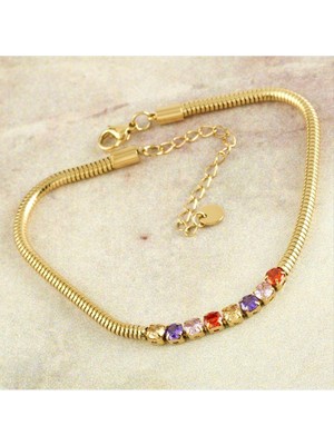 SiHako Kare Zirkon Taşlı Lüks Çelik Halhal