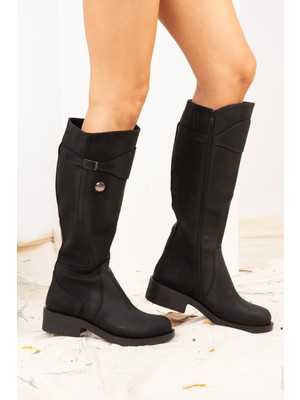 Fox Shoes Siyah Suni Deri Kadın Çizme J674272309