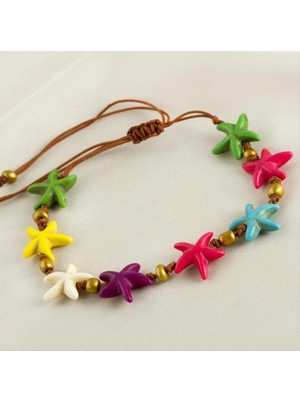 SiHako Turkuaz Doğaltaşlı Deniz Yıldızı Halhal