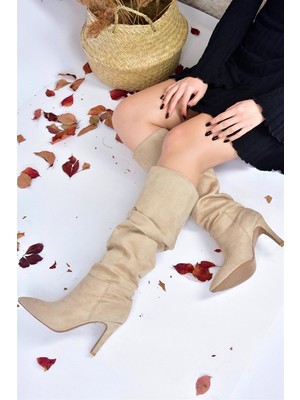Fox Shoes Ten Süet İnce Topuklu  Kadın Çizme L404868002