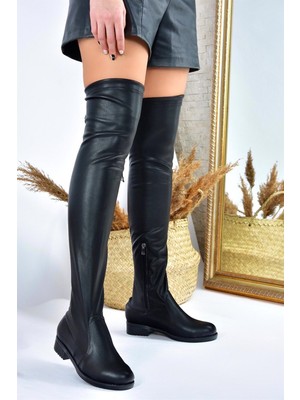 Fox Shoes Kadın Suni Deri Siyah Streç Çizme 2 cm Topuk Yüksekliği ile Günlük Kullanım