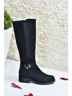 Fox Shoes Siyah Arkası Dalgıç Streç Kumaş Kısa Topuklu Günlük Kadın Çizme G674240109