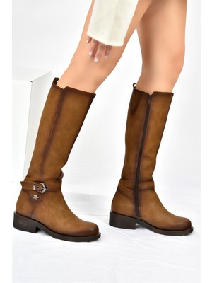 Fox Shoes Vizon Kısa Topuklu Günlük Kadın Çizme G674240109