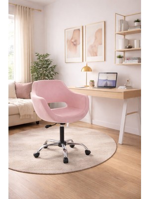 Sahmetra Lakers Çalışma Sandalyesi | Bilgisayar Koltuğu | Berjer Makyaj Sandalyesi | Babyface Kumaş | Krom Ayak