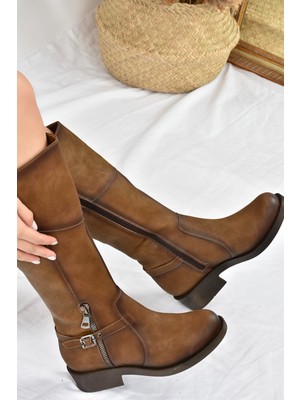 Fox Shoes Vizon Kadın Çizme Suni Deri ile 3 cm Kısa Topuk Günlük Kullanım İçin Rahat Tasarım C674270109