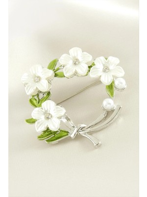 SiHako Papatya Yaprak Inci Mineli Broş