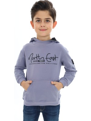 Toontoy Erkek Çocuk Relax Fit Kapüşonlu Cepli Hafif Düşük Omuz Baskılı Sweatshirt - 2 Iplik