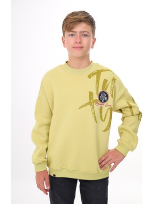 Toontoy Erkek Çocuk Oversize Bisiklet Yaka Düşük Omuz Baskılı Sweatshirt - 2 Iplik