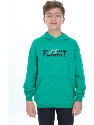 Toontoy Erkek Çocuk Relax Fit Kapüşonlu Cepli Hafif Düşük Omuz Baskılı Sweatshirt - 2 Iplik