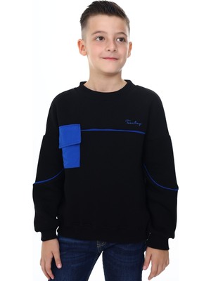 Toontoy Erkek Çocuk Relax Fit Bisiklet Yaka Parçalı Baskılı Sweatshirt - Cep Detaylı & 2 Iplik