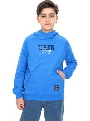 Toontoy Erkek Çocuk Relax Fit Kapüşonlu Cepli Reglan Kol Baskılı Sweatshirt - 2 Iplik