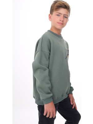 Toontoy Erkek Çocuk Oversize Bisiklet Yaka Düşük Omuz Baskılı Sweatshirt - 2 Iplik