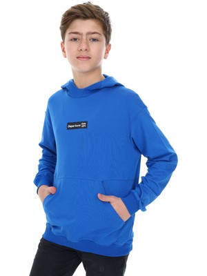 Toontoy Erkek Çocuk Relax Fit Kapüşonlu Cepli Hafif Düşük Omuz Baskılı Sweatshirt - 2 Iplik