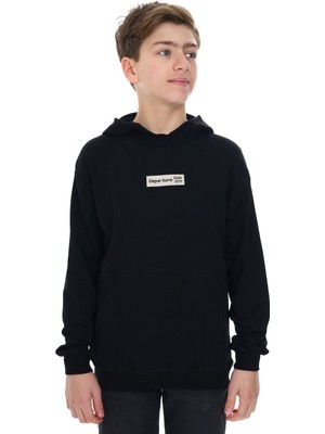 Toontoy Erkek Çocuk Relax Fit Kapüşonlu Cepli Hafif Düşük Omuz Baskılı Sweatshirt - 2 Iplik