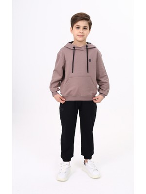 Toontoy Erkek Çocuk Relax Fit Kapüşonlu Cepli Hafif Düşük Omuz Baskılı Sweatshirt - 2 Iplik