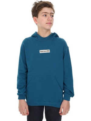 Toontoy Erkek Çocuk Relax Fit Kapüşonlu Cepli Hafif Düşük Omuz Baskılı Sweatshirt - 2 Iplik