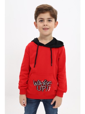 Toontoy Erkek Çocuk Relax Fit Kapüşonlu Cepli Renk Bloklu Baskılı Sweatshirt - 2 Iplik