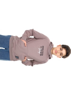 Toontoy Erkek Çocuk Relax Fit Kapüşonlu Cepli Reglan Kol Baskılı Sweatshirt - 2 Iplik