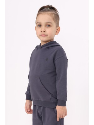 Toontoy Erkek Çocuk Relax Fit Kapüşonlu Cepli Hafif Düşük Omuz Baskılı Sweatshirt - 2 Iplik