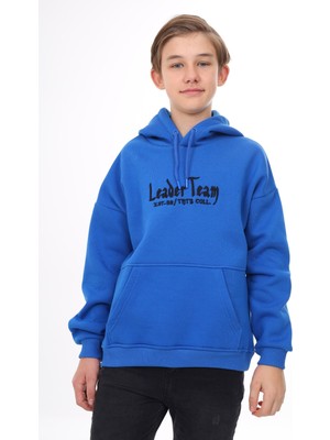 Toontoy Erkek Çocuk Oversize Kapüşonlu Cepli Düşük Omuz Baskılı Sweatshirt - 2 Iplik