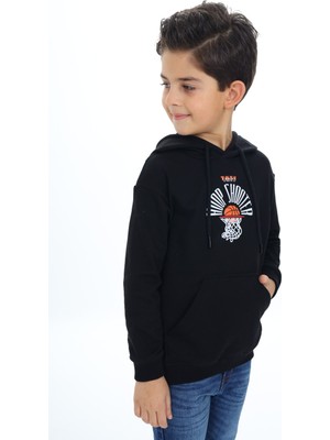 Toontoy Erkek Çocuk Relax Fit Kapüşonlu Cepli Hafif Düşük Omuz Baskılı Sweatshirt - 2 Iplik