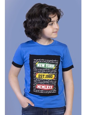 Toontoy Erkek Çocuk Baskılı Bisiklet Yaka Kısa Kollu Tişört - TK12929