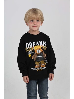 Toontoy Erkek Çocuk Oversize Bisiklet Yaka Düşük Omuz Baskılı Sweatshirt - 2 Iplik