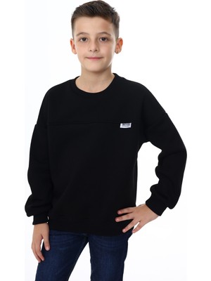 Toontoy Erkek Çocuk Relax Fit Bisiklet Yaka Düşük Omuz Baskılı Parçalı Sweatshirt - 2 Iplik