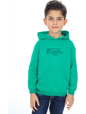 Toontoy Erkek Çocuk Relax Fit Kapüşonlu Cepli Düşük Omuz Baskılı Sweatshirt - 2 Iplik