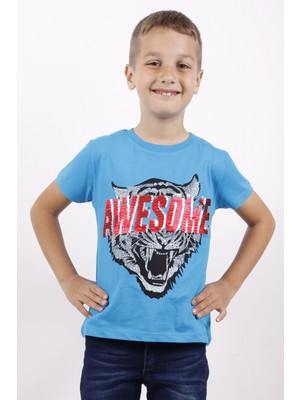Toontoy Erkek Çocuk Baskılı Bisiklet Yaka Kısa Kollu Tişört