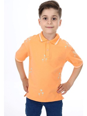 Toontoy Erkek Çocuk Baskılı Polo Yaka Düğmeli Kısa Kollu Tişört