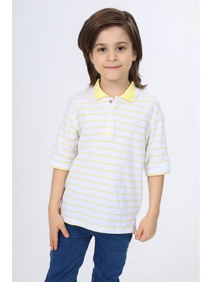Toontoy Erkek Çocuk Çizgili Polo Yaka Düğmeli Kısa Kollu Tişört