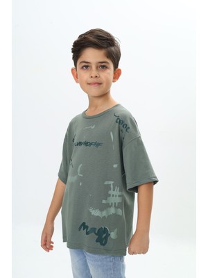 Toontoy Erkek Çocuk Baskılı Bisiklet Yaka Kısa Kollu Tişört